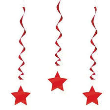 Unique red star hanging decorations 3 count