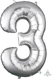 Silver Number 3 Shaped Foil Balloon