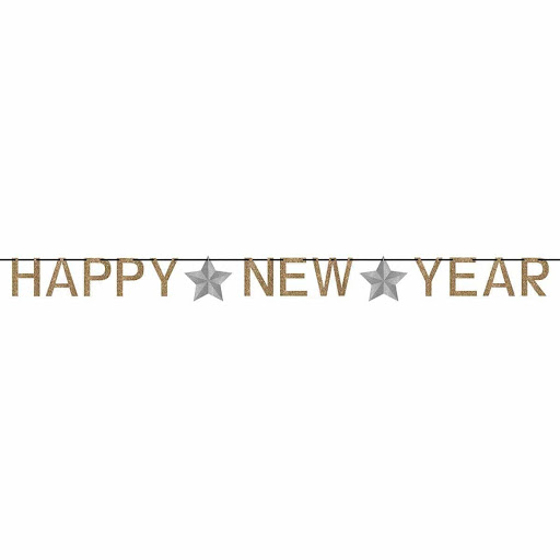 Happy New Year Glitter Ribbon Letter Banners Gold