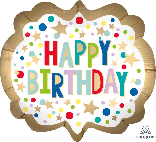 Gold HBD Marquee 25inch Shape Mylar Balloon