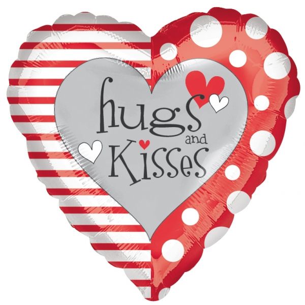 Red & White Hugs & Kisses Foil Balloon Valentines