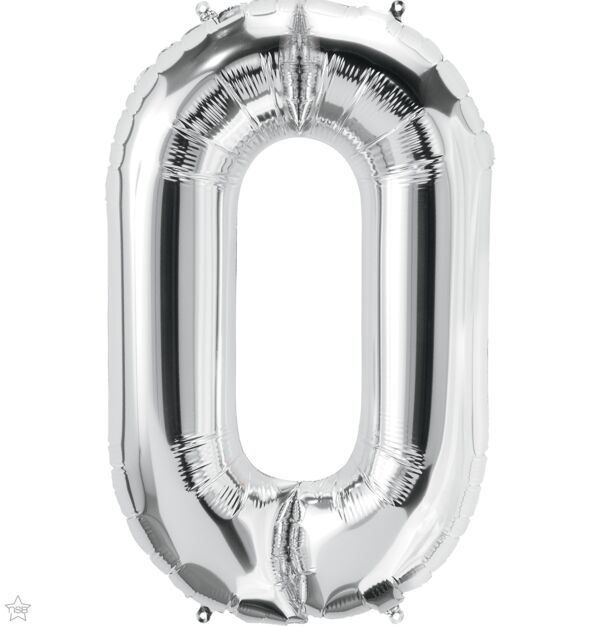 Silver Number 0 Shaped Foil Balloon