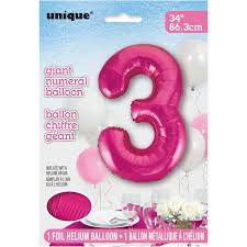 Pink #3 Foil Number balloon