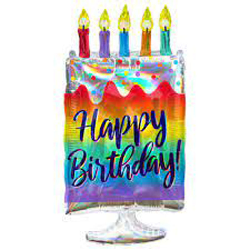 30" Iridescent Birthday Cake Shape Foil Balloon