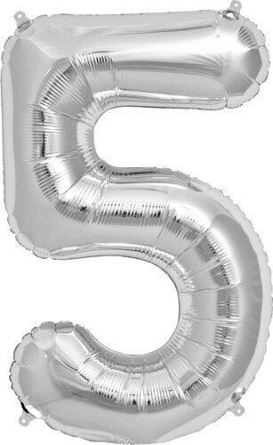 Silver Number 5 Shaped Foil Balloon