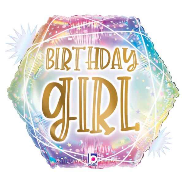 18 inch Opal Pastel Geo Birthday Girl Balloon