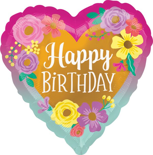 18 inch Happy Birthday Painted Flowers Balloon